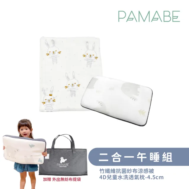 【PAMABE】托育必備組-4D水洗童枕+涼感重力被(防蹣抗菌/午睡枕/保母托育枕/兒童枕/小童枕)