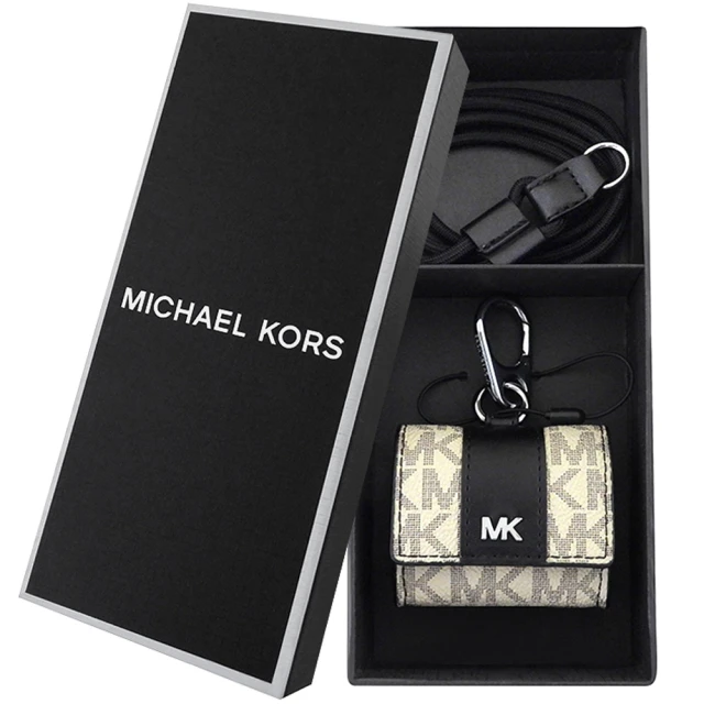 Michael Kors LOGO PVC AirPods Pro收納盒/小掛包禮盒-附可拆式掛帶(黑色)