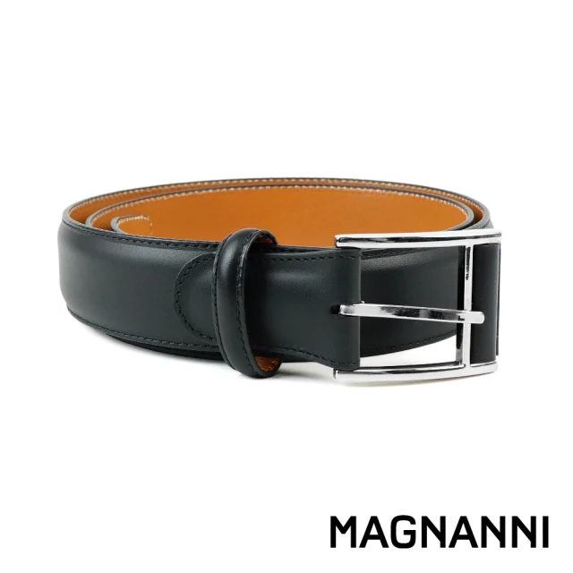 MAGNANNI 義大利素面針扣式皮帶 黑色(ZM571-BL)