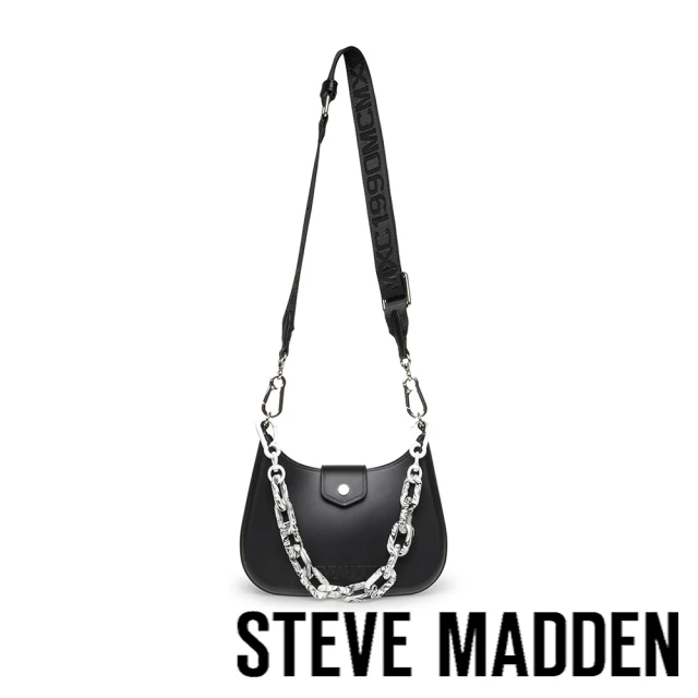 STEVE MADDEN BJULIO 印花寬帶鍊條斜背包(黑色)