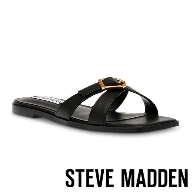 STEVE MADDEN KRUZE 金屬扣環交叉帶涼跟鞋(黑色)