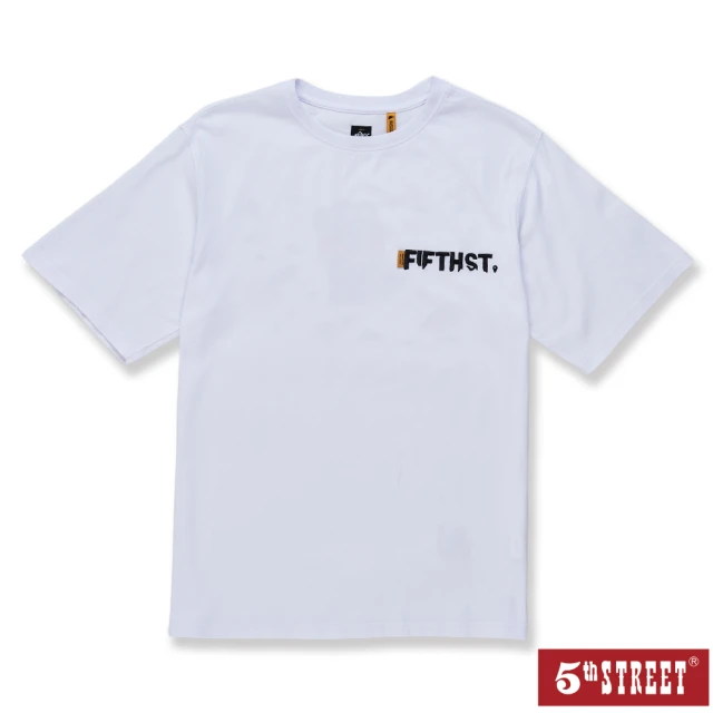 5th STREET 男裝登山背包印花圖案短袖T恤-白色(山形系列)