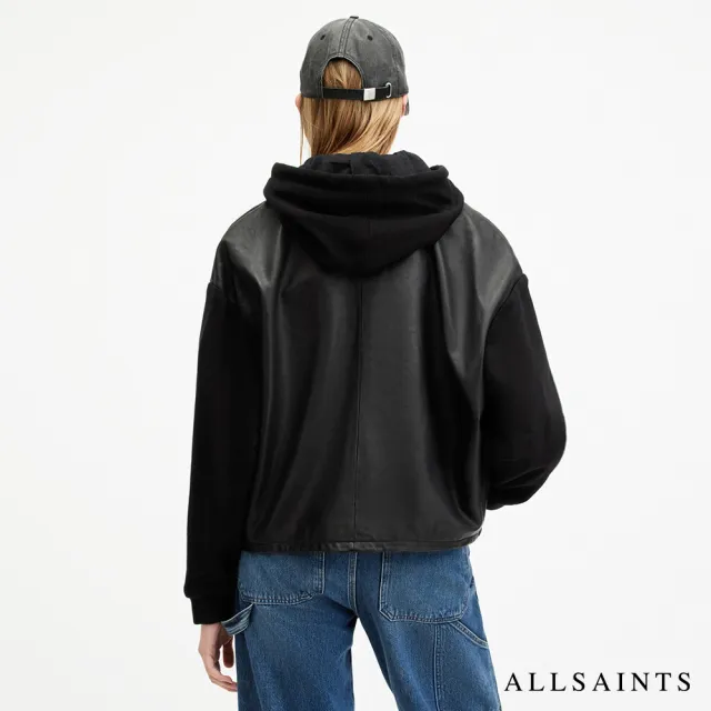 【ALLSAINTS】MORTEN 寬鬆連帽拼接羊皮外套皮衣 WL578Z(寬鬆版型)