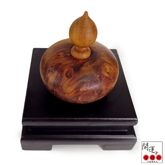 【開運方程式】梢楠聚寶盆重油瘤花原皮可聞香10cm(附黑檀木底座)