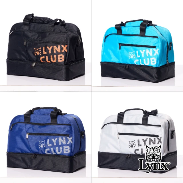 【Lynx Golf】男女Lynx山貓印花造型硬底式旅行外袋/雙層運動衣物袋(四色)