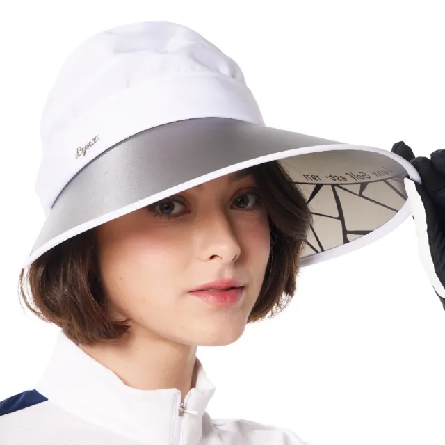 【Lynx Golf】女款抗UV功能可拆式變換中空帽造型帽眉品牌印花可調式大盤帽(白色)
