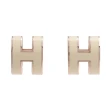 【Hermes 愛馬仕】經典立體H LOGO簍空橢圓穿式耳環(白X玫瑰金 H608001F-WHI ROSE)