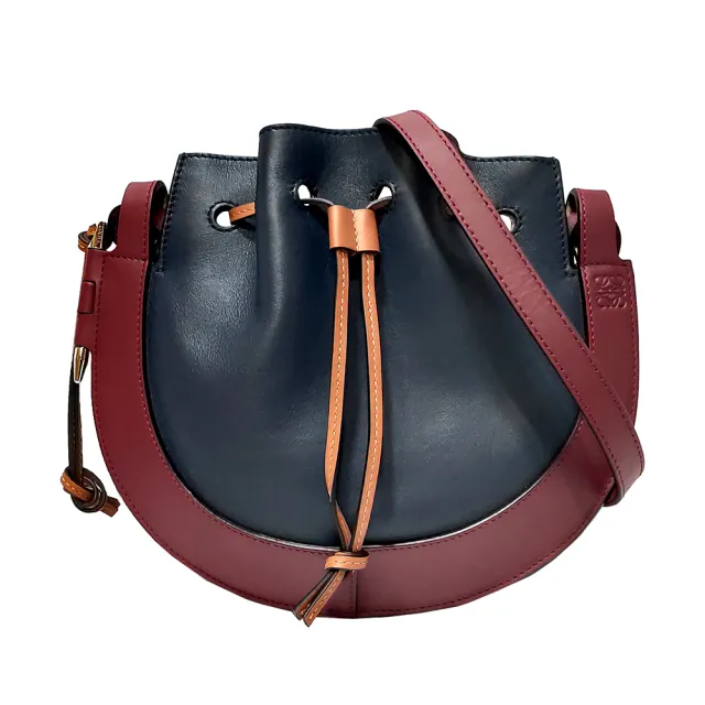 【LOEWE 羅威】A826303X03 Horseshoe小牛皮抽繩單肩/斜背包(藍色)