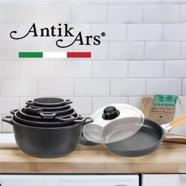 【AntikArs】經典可拆原木手柄 不沾單柄湯鍋 18cm可IH(義大利製 贈法國製Pyrex耐熱玻璃鍋蓋 湯鍋 泡麵鍋)