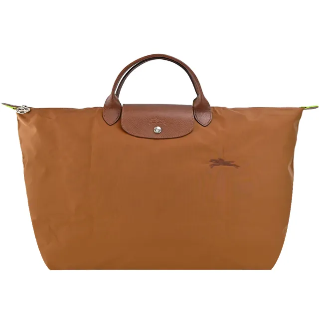 【LONGCHAMP】LE PLIAGE GREEN系列刺繡短把再生尼龍摺疊旅行袋(小/多色選)