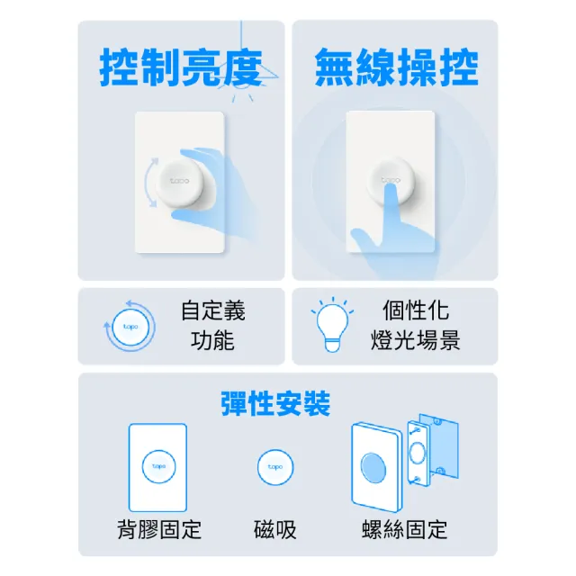 【TP-Link】Tapo S200D 智慧遙控調光開關 智慧按鈕(CR鈕扣電池/簡易開關/即時控制/靈活安裝/Tapo APP)