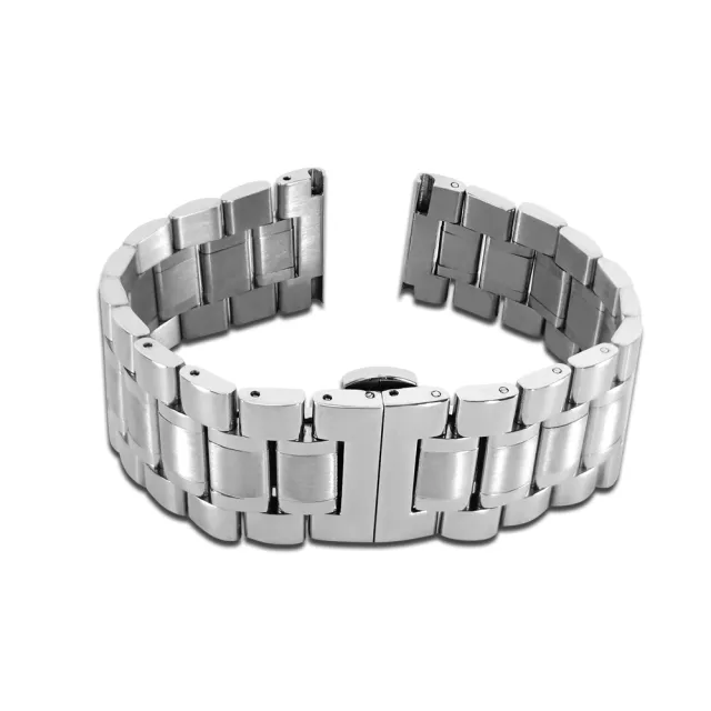 【Watchband】20.21.22.23.24.26.28mm / 各品牌通用 蝴蝶雙壓扣 不鏽鋼錶帶(銀色)