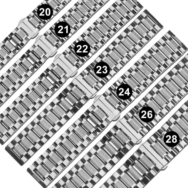 【Watchband】20.21.22.23.24.26.28mm / 各品牌通用 蝴蝶雙壓扣 不鏽鋼錶帶(銀色)