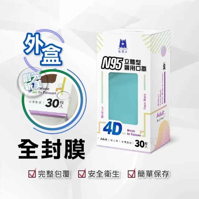 【藍鷹牌】N95 4D立體型醫療成人口罩 30片x4盒(14色可選)