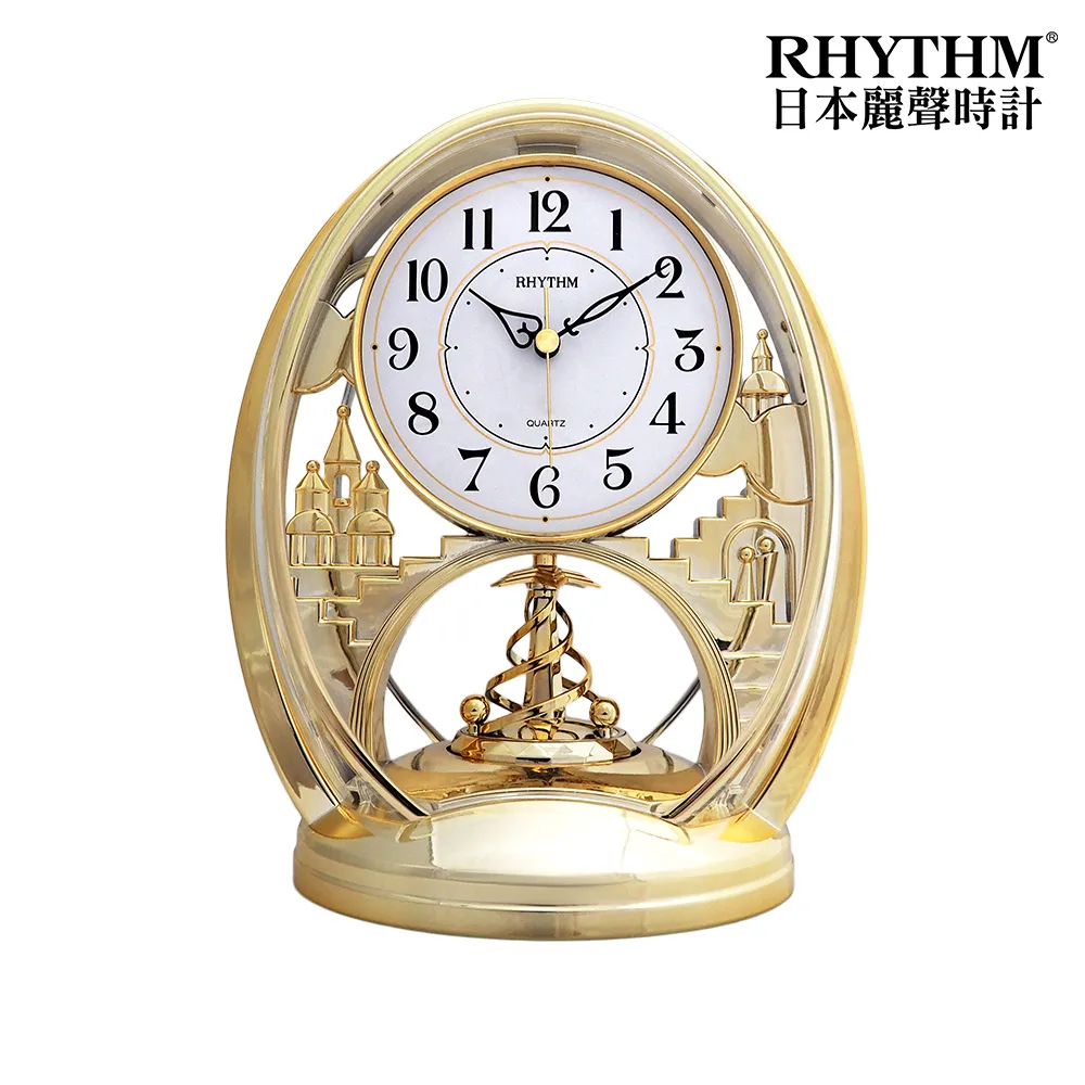 【RHYTHM 麗聲】歐式旋轉擺錘世界樹童話工藝居家裝飾座鐘(金色)