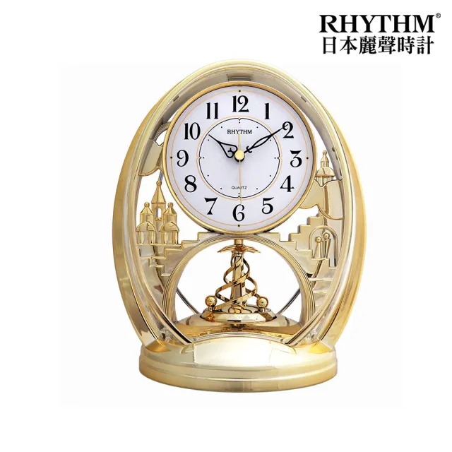 【RHYTHM 麗聲】歐式旋轉擺錘世界樹童話工藝居家裝飾座鐘(金色)