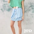 【IGD 英格麗】速達-網路獨賣款-清爽亞麻造型短裙(藍色)