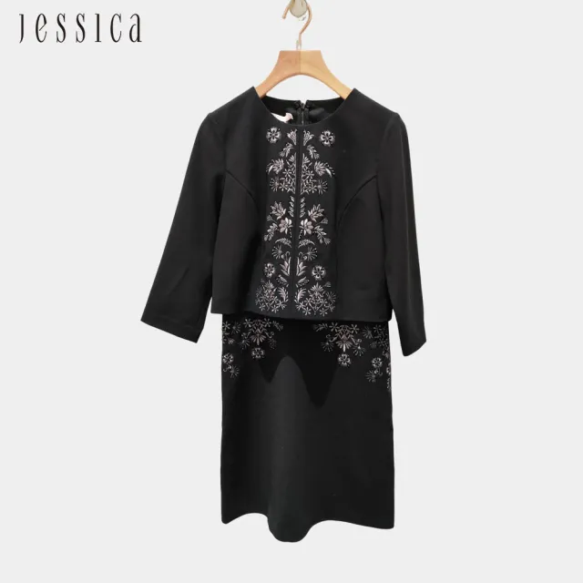 【JESSICA】出清品 高雅花卉刺繡假兩件套長袖洋裝235707