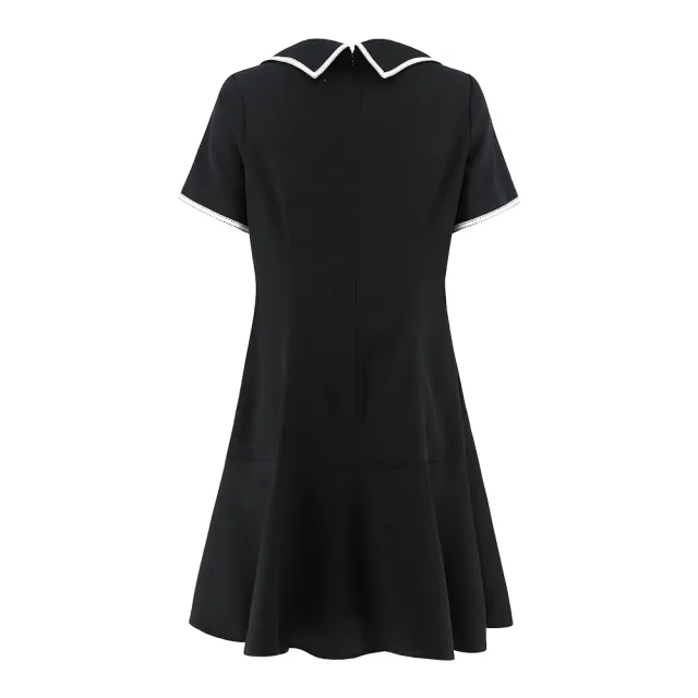【ILEY 伊蕾】黑白小香剪接荷葉裙洋裝(黑色；M-XL；1242547004)