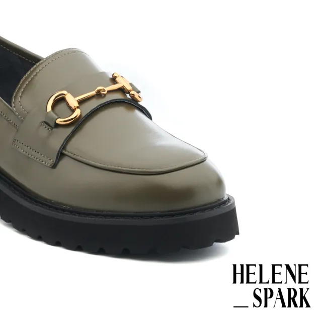【HELENE_SPARK】復古時尚馬銜釦全真皮樂福厚底鞋(綠)