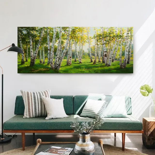 【御畫房】榮白樺林之春 國家一級畫師手繪油畫60×120cm(VF-59)