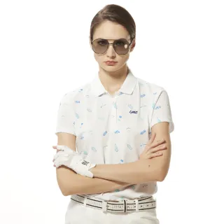 【Lynx Golf】女款吸濕排汗機能網眼材質高爾夫圖樣Lynx草寫繡花短袖POLO衫/高爾夫球衫(白色)
