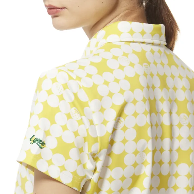【Lynx Golf】女款吸溼排汗機能滿版圓圈排列領尖扣設計短袖POLO衫/高爾夫球衫(綠松色)