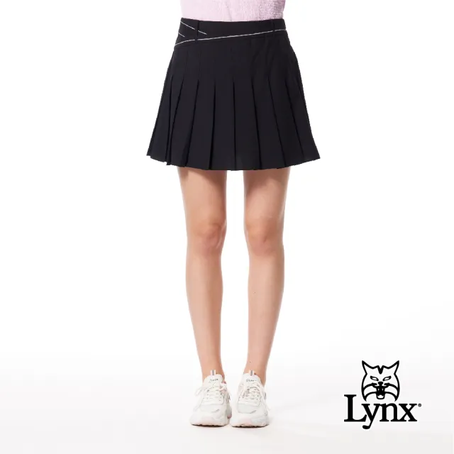 【Lynx Golf】女款彈性舒適素面外觀腰圍造型線條印花後腰隱形拉鍊設計運動短裙(二色)