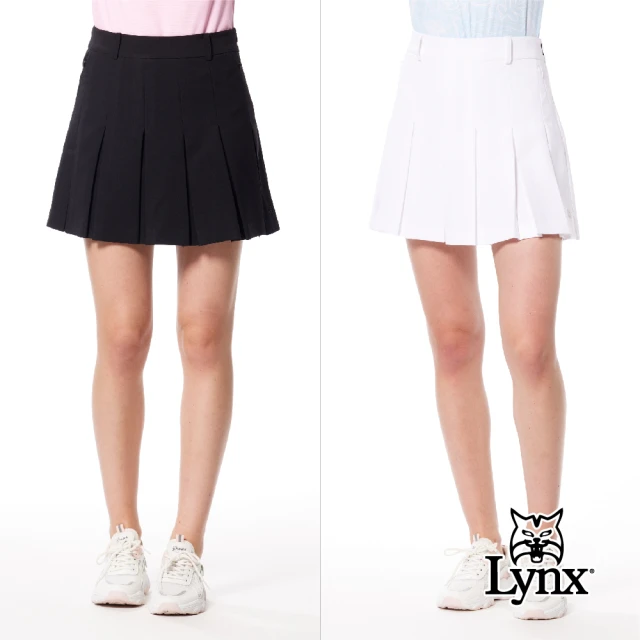 Lynx Golf 女款彈性舒適百摺裙後腰LOGO織帶設計隱形拉鍊口袋山貓膠標運動短裙(二色)