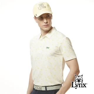 【Lynx Golf】男款吸溼排汗機能高爾夫立可拍照片圖樣造型Lynx繡花短袖POLO衫/高爾夫球衫(白/黃色)