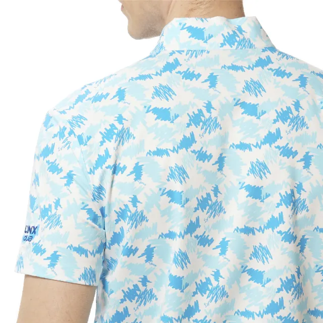 【Lynx Golf】男款吸溼排汗機能街頭塗鴉風格圖樣印花短袖立領POLO衫/高爾夫球衫(淺藍色)