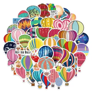 【Paper Play】創意多用途防水貼紙-趣味彩色熱氣球 50枚入(防水貼紙 行李箱貼紙 手機貼紙 水壺貼紙)