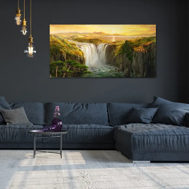 【御畫房】天瀑之三 國家一級畫師手繪油畫60×120cm(VF-149)