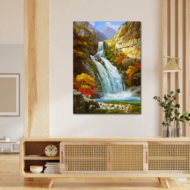 【御畫房】高山飛瀑 國家一級畫師手繪油畫60×90cm(VF-106)
