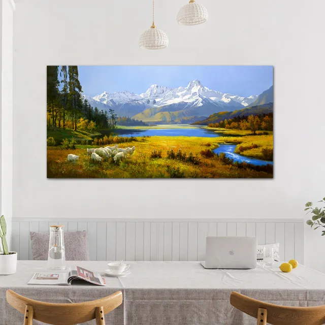 【御畫房】天山溪流 國家一級畫師手繪油畫60×120cm(VF-150)
