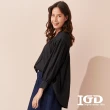 【IGD 英格麗】速達-網路獨賣款-V領包釦緹花襯衫(黑色)