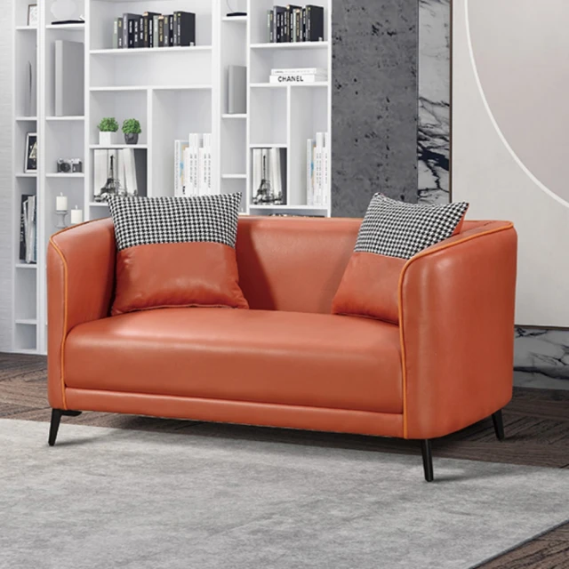 AT HOME 橘色科技布質雙人沙發 現代簡約(班尼頓)優惠