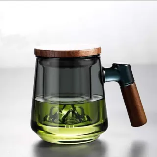 【觀山泡茶茶水分離茶壺500ml】內膽過濾 胡桃木手柄一體設計沖茶器(飄逸杯 茶水分離茶壺)