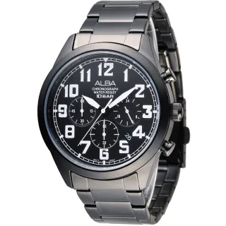 【ALBA】雅柏手錶 IP黑個性潮流三眼碼錶計時男錶-白刻/AT3525X1(保固二年)