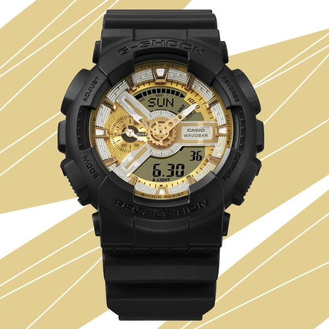 CASIO 卡西歐 G-SHOCK 街頭質樸風格 酷炫設計 大錶殼雙顯錶-金銀(GA-110CD-1A9 防水200米)