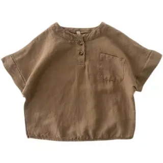【Baby 童衣】任選 兒童素色簡約寬鬆上衣 男女童夏季棉麻上衣 89065(咖啡色)