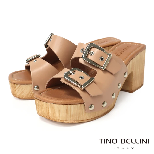 TINO BELLINI 貝里尼 義大利進口簡約雙帶厚底高跟涼拖鞋FSST006(裸膚)