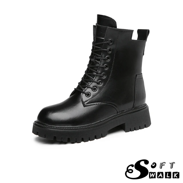 SOFT WALK 舒步SOFT WALK 舒步 真皮馬丁靴 粗跟馬丁靴/真皮時尚復古厚底粗跟馬丁靴(黑)