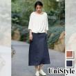 【UniStyle】亞麻半身裙 原創款復古文藝風設計感 女 FA6260(暗橙 藏青)