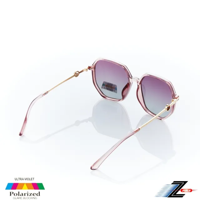【Z-POLS】大框顯小臉晶透紫圖騰邊名師設計 搭漸層Polarized寶麗來偏光抗UV400太陽眼鏡(時尚有型好穿搭)