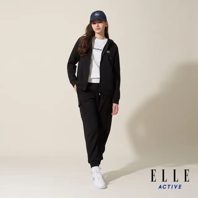 【ELLE ACTIVE】男女同款 經典連帽外套-黑色(EA24S2F6101#99)