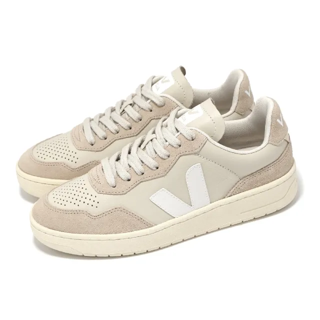 【VEJA】休閒鞋 V-90 O.T. Leather 女鞋 米白 皮革 拼接 經典小白鞋 復古(VD2003378A)