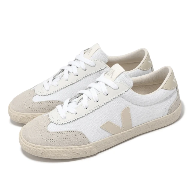 VEJA 德訓鞋 Volley Canvas 女鞋 白 米白 麂皮 帆布 拼接 低筒 休閒鞋(VO0103523A)