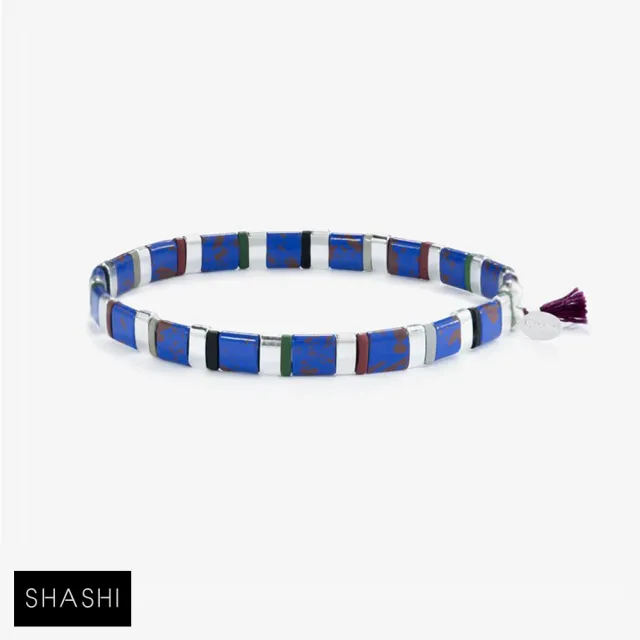【SHASHI】紐約品牌 Tilu Amalia 簡約金塊手鍊 彈性手鍊 銀色X藍色(彈性手鍊)