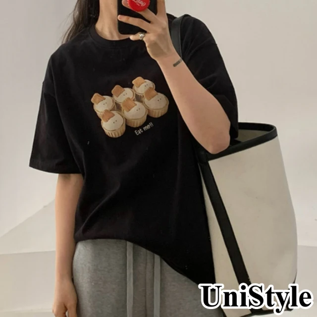 【UniStyle】圓領短袖T恤 韓版可愛蛋糕印花上衣 女 UP1532(黑)